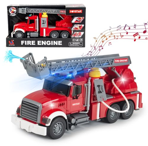 CELMAN Großes Feuerwehrauto Spielzeug 1:16 mit Wasserspritze, Licht & Sound, Feuerwehr Fahrzeuge Spielzeug Geschenk für Kinder Jungen 3 4 5 6 7 8 Jahre