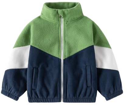 Volunboy Bambino Ragazzi Giacca in Pile, Cerniera Integrale Felpe Foderata Invernale Cappotto Giubbotto con Tasche(Verde,3-4 anni,Taglia 110)
