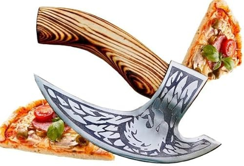CraftTal Ascia per pizza fatta a mano in acciaio al carbonio con manico in palissandro, ascia per pizza testa d'aquila