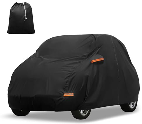 QUARKZMAN Copertura per auto per Smart Fortwo 2007-2023 in Oxford 210D-PU, copertura completa per auto all'aperto, impermeabile, antivento, con cerniera per la porta del conducente, nera