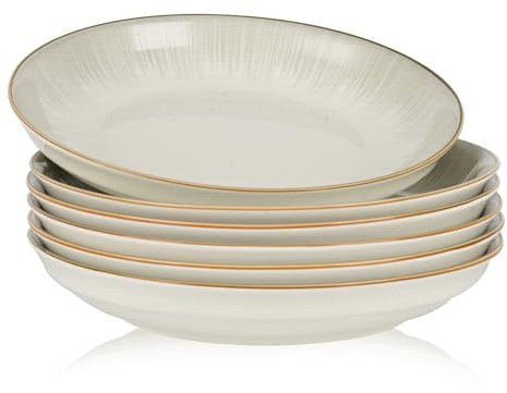 ALLUSEIT Pastateller Keramik, 6 Teilige Sonnenschein-Muster Porzellan Salatteller, TiefeTeller Set, Speiseteller, kuchenteller, Dessertteller, Φ20.5cm