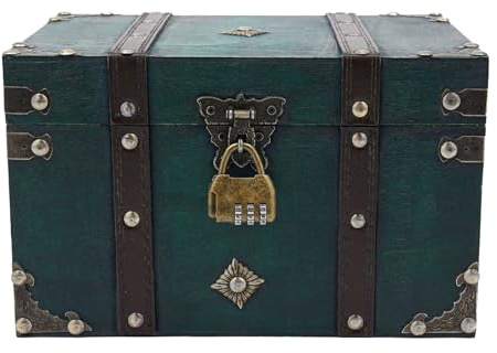Begoniape Coffre au trésor en panneau dense, 24 x 17,5 x 15,5 cm, boîte de rangement vintage avec deux poignées, boîte décorative rétro (émeraude)