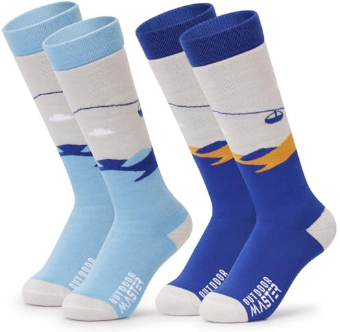 OutdoorMaster Ski Socks, Snowboarding Socks for Unisex Boys, Thermal Winter Warm, Over The Calf Non-Slip Cuff
