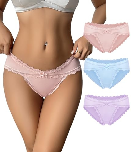 Avidlove Womens Underwear Cotton Panties Cheeky Bikini Underpanties Lace Stretch Hipster Briefs
