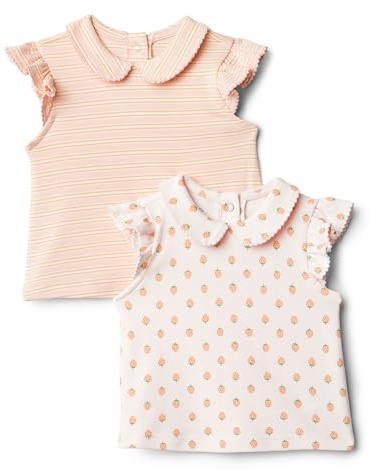 Amazon Essentials x Sofia Grainge Bluse a Maniche Corte in Cotone con Volant Bambine e ragazze, Confezione da 2, Fragole/Righe, 3 anni