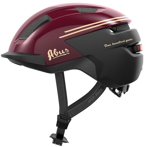 ABUS Fahrradhelm Purl-Y ACE mit LED-Licht – Fahrten auf E-Bike und S-Pedelec – NTA-Schutzhelm für Erwachsene und Jugendliche - 100 Jahr Edition - Rot, Größe M