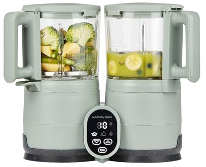 Babymoov Nutribaby Glass 4-in-1 Baby Food Maker, Baby Food Blender and Steamer, Food Processor for weaning, warmer, defroster | Eco-friendly Glass Bowls | Stainless Steel Basket