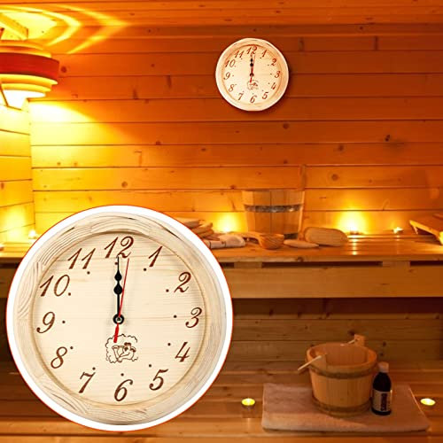 Yctze 23cm Horloge Murale de Sauna en Bois - Horloge élégante, à Haute Température et à l'humidité pour la Salle de Sauna, la Maison, Le Bureau, Le Yoga et Les Espaces de Fitness