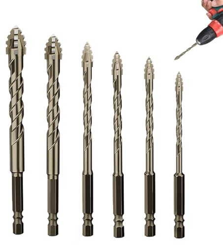 Set di punte trapano Powerbit | Set punte trapano eccentriche troncato a 4 tagli - Trapano eccentrico professionale in metallo 6 pezzi (4/5/6/8/10/12 mm) per muratura/metallo​