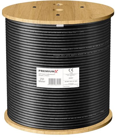 Premium X CAT 7 Outdoor Netzwerkkabel 250m – 10 Gbit/s Erdkabel Datenkabel Ethernetkabel LAN Kabel für Außen S/FTP AWG23/1 Verlegekabel - reines Kupfer - schwarz
