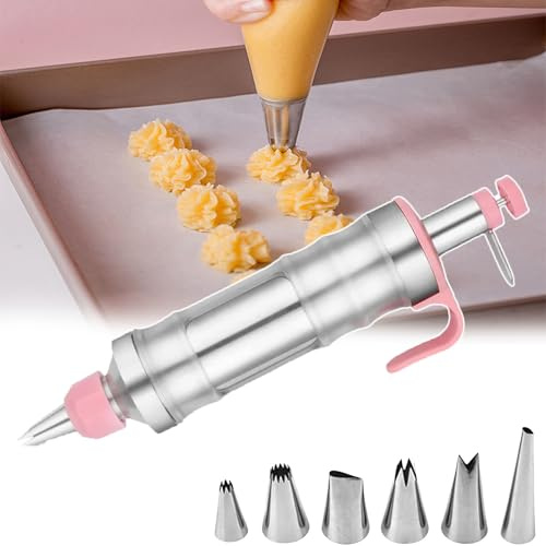 Juego Para Hacer Galletas Y Glaseado, Kit De Pistolas De Prensa Para Galletas, Acero Inoxidable 304, Mango Cómodo, 6 Boquillas Para Manga Pastelera, Herramienta Para Hornear DIY,C