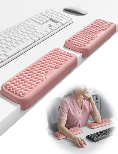 VAYDEER Juego de 2 Almohadillas de Codo en Forma de L — Cojines Reposamuñecas con Espuma Viscoelástica para Borde del Escritorio, Soporte Ergonómico para Muñeca y Antebrazo, Base Antideslizante (Rosa)