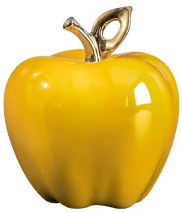Kuntesetty Estatua de Manzana Ornamento Fruta Escultura Cerámica Figura Decorativa Esmaltada Adecuada para Entrada Oficina Dormitorio, Amarillo, Individual