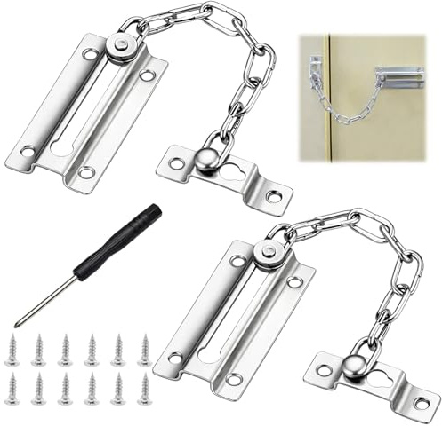 2 Stücke Türkette Ohne Bohren, Edelstahl Türkette, Türkette Haustür, mit 12 Schrauben und Türsicherheitskette mit 1 Schraubendreher, Für Haus,Hotel,Innentüren Und Fenster