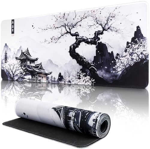 Skrivbordsunderlägg, spelmusmatta, japansk vit musmatta XXL 80 x 30 cm, anime-speltangentbordsmatta, halkfri gummibas, stort utökat skrivbordsskydd för hemmakontor