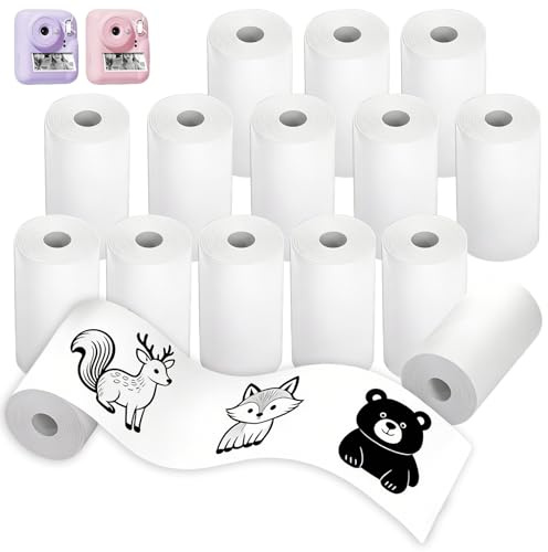 15 rullar termopapper barnkamera – självhäftande termopapper för barn, snabbbildskameror, vitt påfyllningspapper (57 mm × 25 mm)