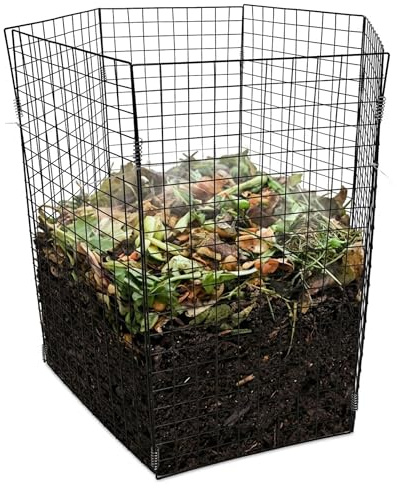 Relaxdays compostador metálico para jardín, Paneles hexagonales 100 x 50 cm, Negro