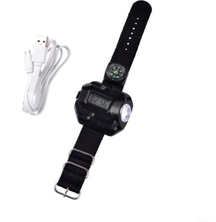 Accarugty Lampe de poignet rechargeable, lampe d'urgence SOS de survie, lampe de course pour jogging de nuit, sangle réglable, équipement de camping, lampe de poche LED mains libres