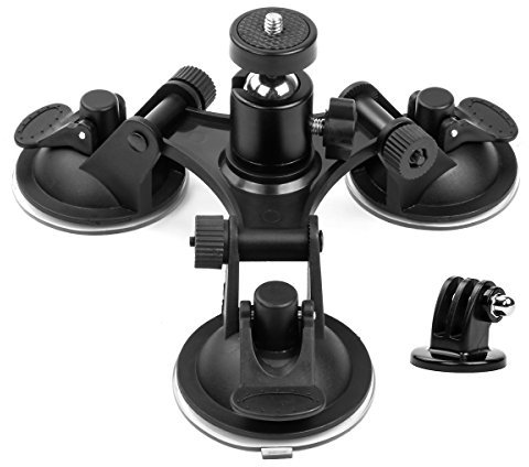 Geila Soporte de ventosa triple para cámara, soporte de ventana con cabezal roscado de 1/4, cabeza de bola de trípode de 360 grados
