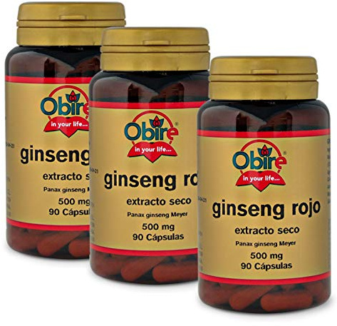 Obire | Ginseng Rojo 500 mg | Pack 3 Unidades | 90 Cápsulas | Ayuda a Aumentar tu Rendimiento Físico y Mental | Extracto Seco | Rico en Vitaminas, Minerales y Oligoelementos