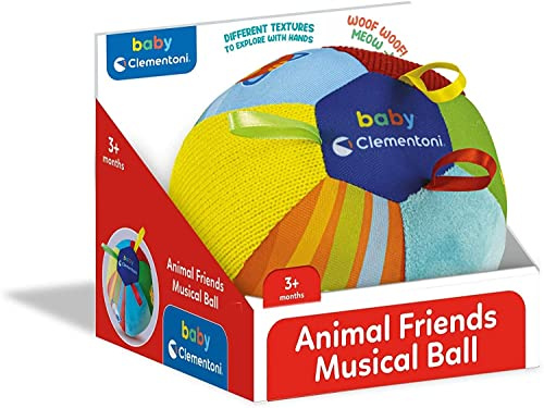 Clementoni 17464 Tissu pour bébé, Musique Animaux, Balle de Musique Souple, Enfants 3 Mois + Multicolore, Extra Large