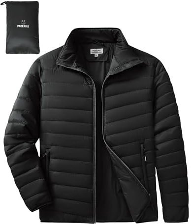 Outdoor Ventures Men's Puffer Jacket Packable Lightweight Quilted Jacket | Water resistant, Windproof, Machine Washable, Warm, 3 Pockets, Soft, Padded, for Outdoor Hiking Traveling