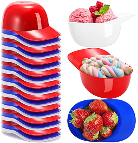 Fasmov 30 Pack Baseball Helmet Ice Cream Snack Bowl, 8 oz Mini Baseball Cap Bowls Helmet Chip Bowl, Baseball Snacks Mini Dessert Cups for Ice Cream Party Supplies (Red, Blue, White)