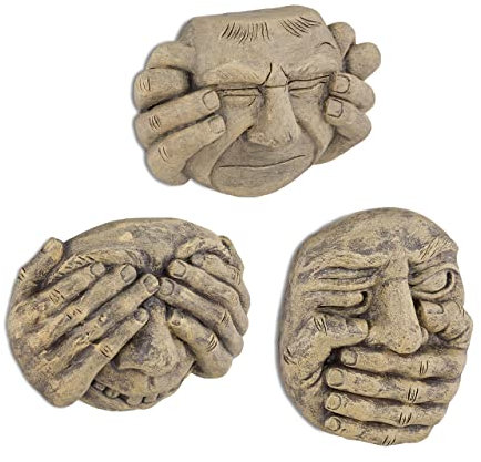 Relaxdays Scultura da Giardino, Set 3 Facce per Alberi, Decorazione per Tronco, Poliresina Resistente, Beige Antracite