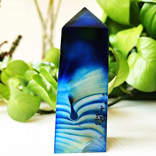 PIETRA Naturale SETA Blu Pizzo Grano Agata PUNTI DI TORRE DI CRISTALLO Decorazione Domestica Bacchetta Magica Reiki Meditazione Chakra Guarigione Di Cristallo,A75 173g97-35mm