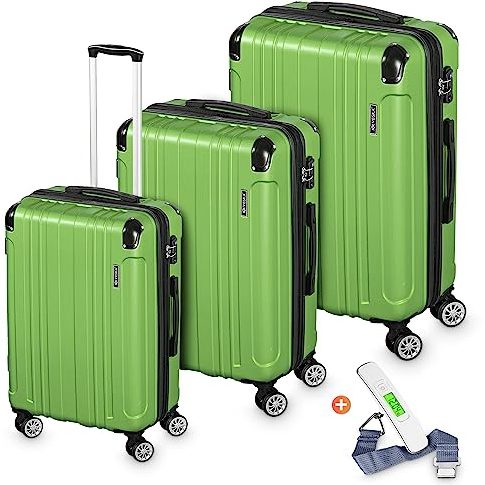 VESKA 3tlg. Hartschalenkofferset Hard Shell Reisekoffer Kofferset Trolley Koffer Hartschalenkoffer Reisekofferset Rollkoffer TSA Zahlenschloss 4 Rollen ABS-Hartschale M-L-XL (Oliv-grün)