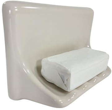 Beige Bone Almond Ceramic Soap Dish Shower Tray Tile in Installation Vintage Mid Century Modern Retro