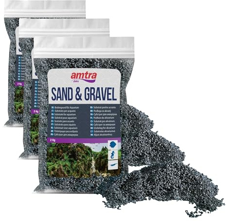 Amtra Cuarzo Ceramizado Negro, Arena de Acuario de Cuarzo Fino, para Agua Dulce o Salada, Grano de 2-3 mm, Cantidad 2 kg (Paquete de 3)