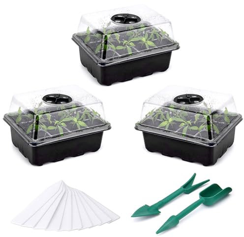 Fox·Bunny Anzuchtkasten, 3 Stück 36 Zellen Zimmergewächshaus Anzuchtkasten, Pflanzen Anzucht Set mit Deckel und Belüftung für Sämling Pflanze, Schwarz
