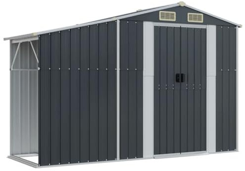 prissent Gartenhütte 277x93x179 cm Gerätehaus XXXL Fahrradunterstand Gartenschrank Wetterfest Schuppen Garten Anthrazit
