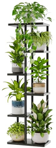 Bamworld 6 Tier Plant Stands Indoor, Corner Shelf Tall Plant Stand for Multiple Indoor Plants, Metal Tiered Display Stand for Living Room Balcony Garden Patio, Black