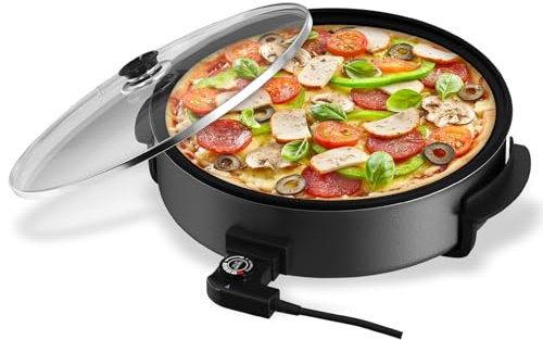 Scheffler Elektrische pfanne elektrisch Pizzapfanne 30cm Elektropfanne mit decke,Multifunktionspfanne mit Antihaftbeschichtet,5 Einstellbare Temperaturen,5L,1500W(EPP-30)