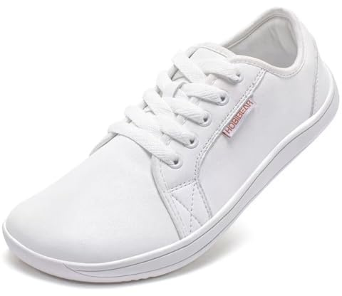 HOBIBEAR Zapatos Descalzos Mujer Hombre Zapatillas Minimalistas para Exteriores Puntera Ancha y Suela Zero-Drop Blanco Talla 47