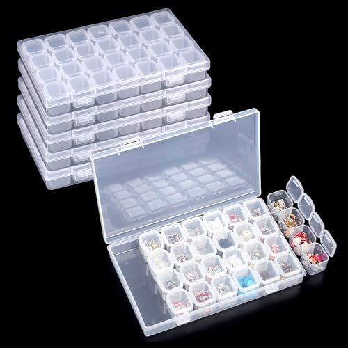Tongboke 6 Stück Diamond Painting Aufbewahrung, 28 Fächer Diamond Painting Aufbewahrungsbox, Diamond Painting Box, für Diamant Stickerei, DIY Handwerk, Diamond Painting Zubehör