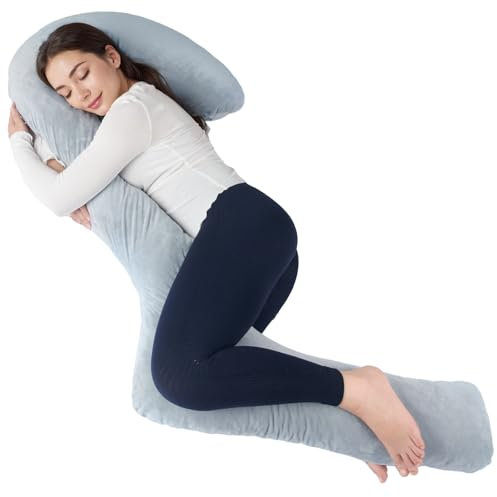 SAHEYER Schwangerschaftskissen, U Form Seitenschläferkissen mit Bezug, 173 cm Lang Ganzkörperkissen Stillkissen, Lagerungskissen Seitenschläfer Body Pillow, Kissen für Frauen und Seitenschläfer (Grau