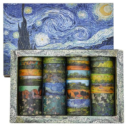 Songdao 25 Rollen Sternennacht Washi Tape Set, Van Gogh Ölgemälde Masking Tape dekorative Klebebänder, Klebeband Bunt für Kunst, DIY Handwerk, Tagebuch, Hobel, Sammelalbum, Verpackung