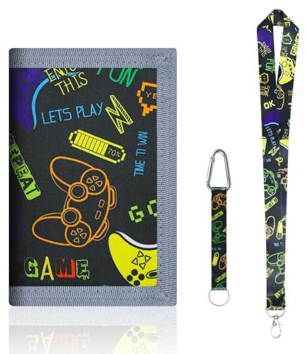 DOINEUFL Geldbeutel für Kinder, Portmonee, Brustbeutel für Jungen und Mädchen (Schwarze, Spielkonsole)