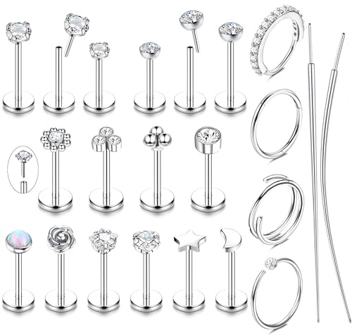 JeweBella 20G Helix Piercing Jewellery Surgical Steel Threadless Push in Nose Stud Labret Studs Nose Ring Tragus Cartilage Earrings Conch Daith Lip Piercing Silver Gold Septum Medusa Piercing 6/8/10MM