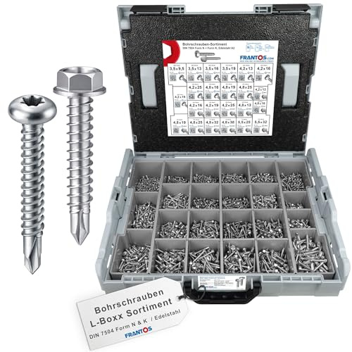 FRANTOS L-BOXX Bohrschrauben Set DIN 7504 Form N + K - Edelstahl A2 3200 tlg. selbstschneidende Schrauben Sortiment Schraubensortiment
