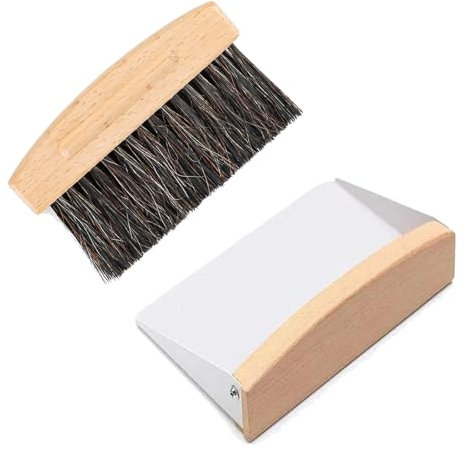 Tischbesen, Tischbesen und Kehrschaufel Set, Mini Kehrschaufel und Handfeger Besen, Tischbürste, Mini Tischkehrer, für Küche und Wohnzimmer, Schwarzer Besen, weißer Spatel