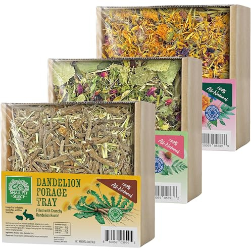 Small Pet Select Forage Tray Bundle, 3 Pack of Foraging Trays for Rabbit, Guinea Pig, Hamster or Bunny - Natural Treats, Dandelion, Flower, Herb Mix 2.5oz Each | Dandelion, Flower & Herb Mix, 2.5 oz Each, Natural Foraging Enrichment for Rabbits, Guinea Pigs & Small Pets