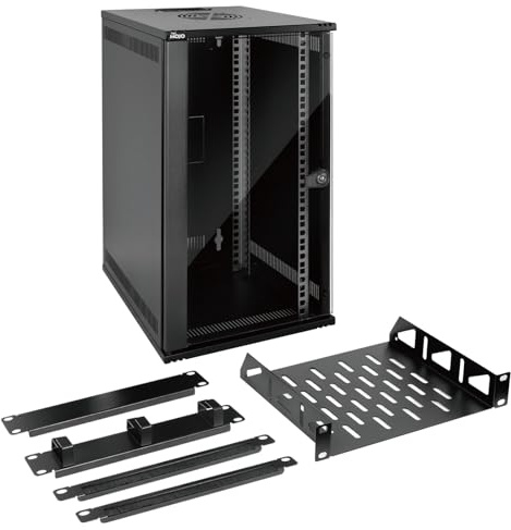 Tecmojo Armoire de données murale 12U, armoire serveur 12U de 25,4 cm, armoire réseau de 330 mm de profondeur avec étagère en rack, panneaux brosses, organisateur de câbles pour appareils AV/IT