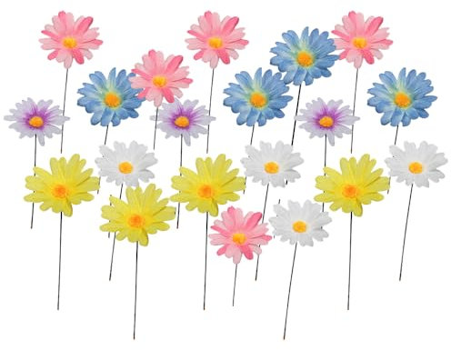 20 Pcs Daisy Flower Garden Stakes Decor Mother's Day Metal Daisy Flower Garden Stakes Iron Crafts, Hand Forged Plant Pick Water Proof Metal Flower Stick Décor for Patio, Lawn, Yard Decorations