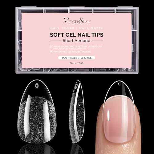 MelodySusie Short Almond X Nail Tips - 300Pcs 15 Sizes