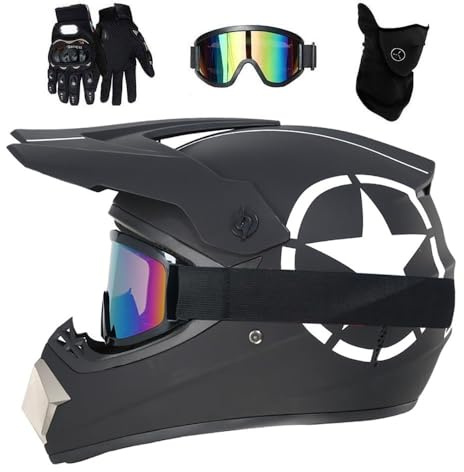 Full-Face MTB Motocross Helmet, with Goggles Gloves Mask, Youth Kids Comfortable Off Road Motorbike ATV Crash Helmets, Dual Sport Downhill Enduro BMX Quad Dirt Bikes Helmet(Grey,L/56-57CM)