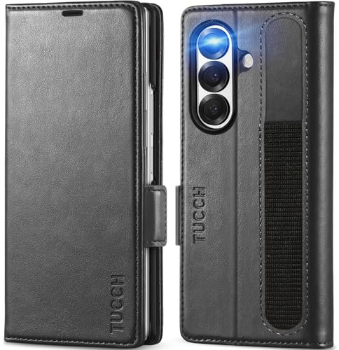 TUCCH Wallet Case Compatible with Galaxy Z Fold7 (8.0) 2025 Black, RFID Blocking | 4 Card Holder | Kickstand | Shockproof PC Shell | PU Leather | Magnetic Closure | Protective Flip Cover